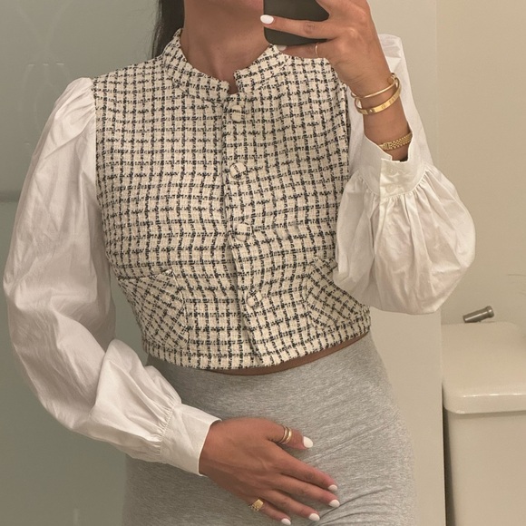 Zara houndstooth poplin top - Picture 1 of 7